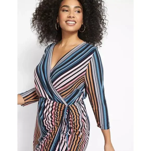 Lane Bryant striped Surplice-Neck Side-Ruched Midi Dress sz 22/24 new with tags - Picture 3 of 8